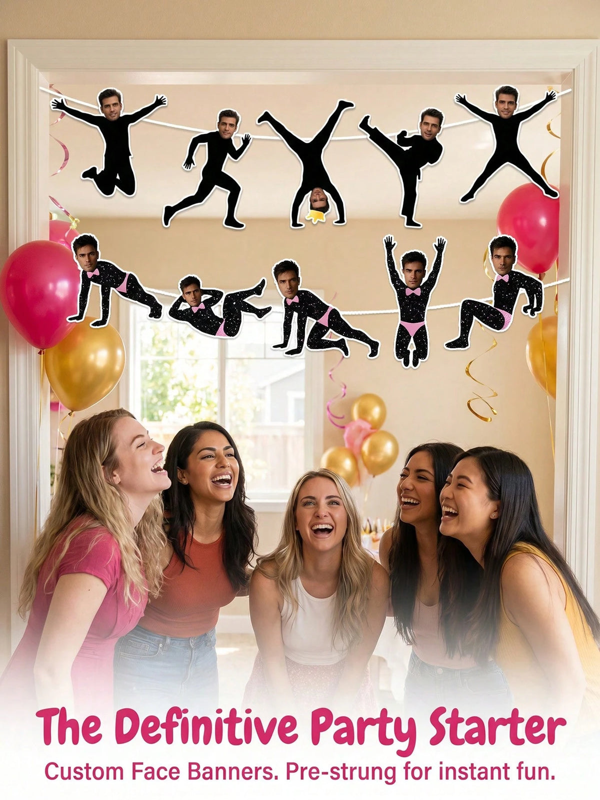 5/10/15pcs Customized Party Banners, Personalized Photos, Groom Face Customized Banners, Gold Glitter Party Decorations, Bachelorette Party Favors, Suitable For Bridal Shower