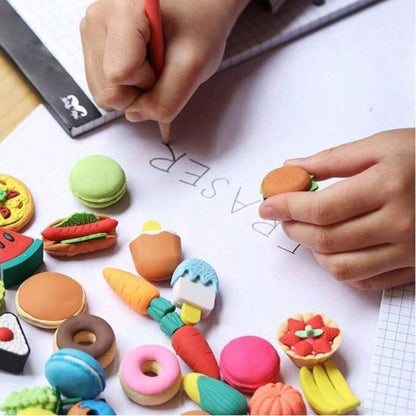 5/10/30pcs Random Cute Food Pattern Eraser Set- Mini Fruit, Vegetable, Dessert Design Erasers, Suitable For Classroom Rewards And Party Favors, Can Be Used As Collectible Desk Decor, Student Rewards