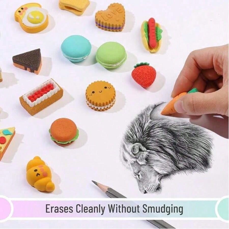 5/10/30pcs Random Cute Food Pattern Eraser Set- Mini Fruit, Vegetable, Dessert Design Erasers, Suitable For Classroom Rewards And Party Favors, Can Be Used As Collectible Desk Decor, Student Rewards