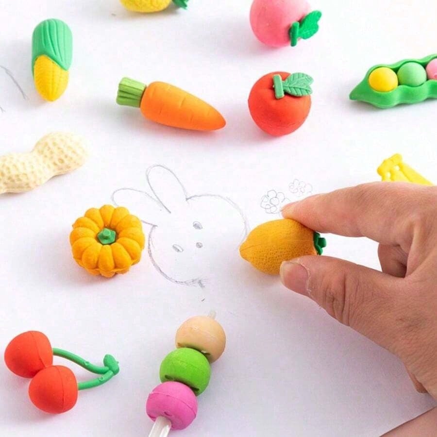 5/10/30pcs Random Cute Food Pattern Eraser Set- Mini Fruit, Vegetable, Dessert Design Erasers, Suitable For Classroom Rewards And Party Favors, Can Be Used As Collectible Desk Decor, Student Rewards