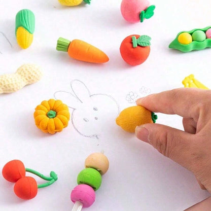 5/10/30pcs Random Cute Food Pattern Eraser Set- Mini Fruit, Vegetable, Dessert Design Erasers, Suitable For Classroom Rewards And Party Favors, Can Be Used As Collectible Desk Decor, Student Rewards