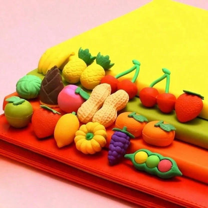 5/10/30pcs Random Cute Food Pattern Eraser Set- Mini Fruit, Vegetable, Dessert Design Erasers, Suitable For Classroom Rewards And Party Favors, Can Be Used As Collectible Desk Decor, Student Rewards