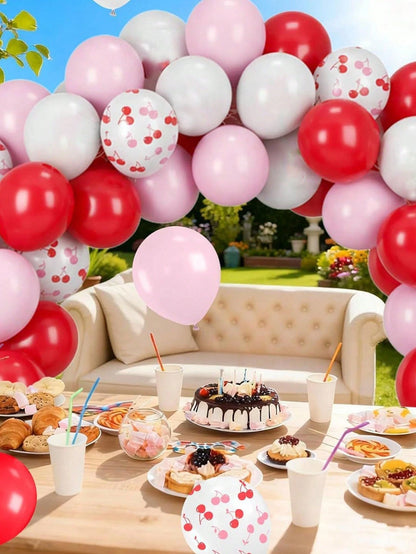 5/19/32pcs Red & Pink Cherry Blossom Printed Latex Balloons, 12 Inch Party Balloons Suitable For Baby Shower, Birthday Party, Cherry Blossom Theme, Bridal Shower Decor
