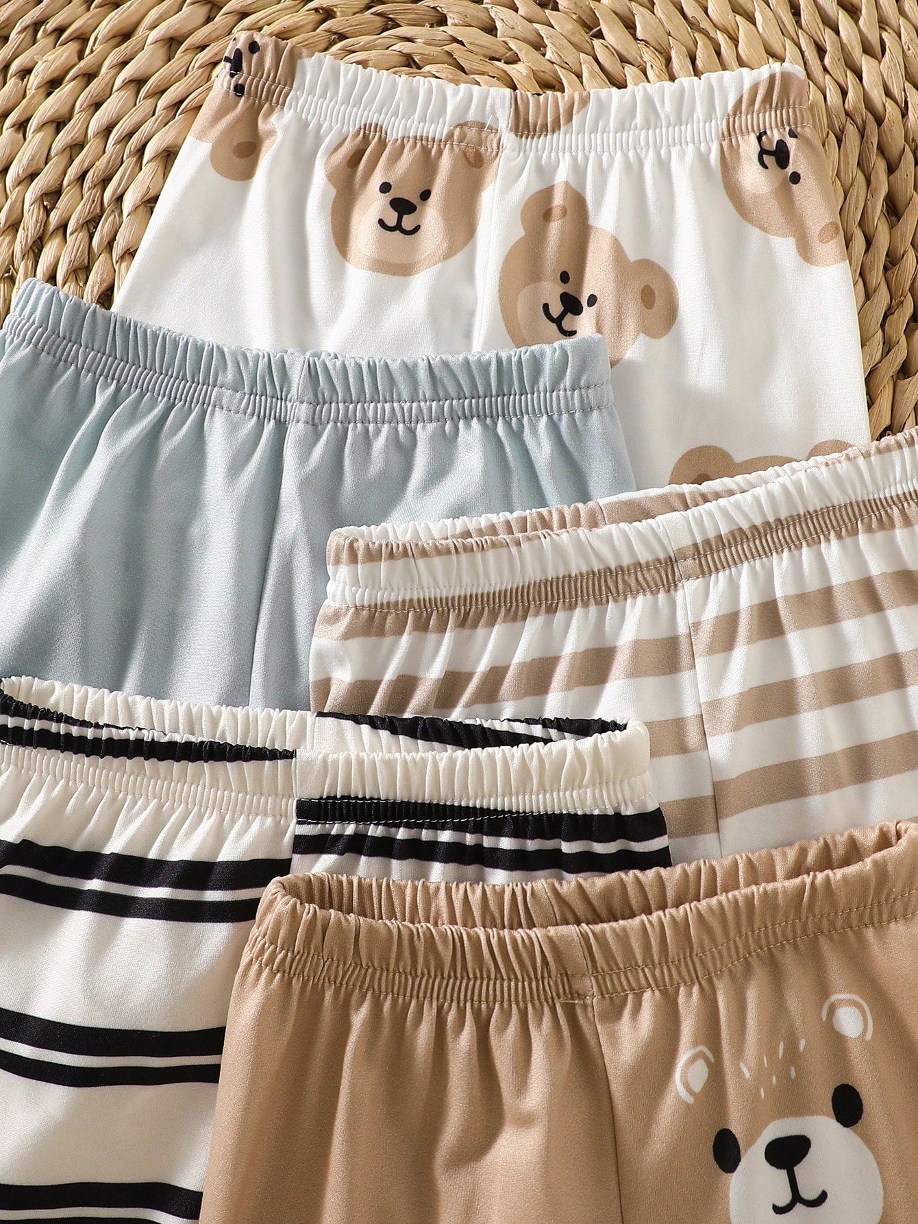 5-Piece Set Newborn Baby Boy Round-Neck Rompers With Cartoon Bear Motifs Striped Pants And Hat White Summer Casual Graphic Work Comfortable Clothes