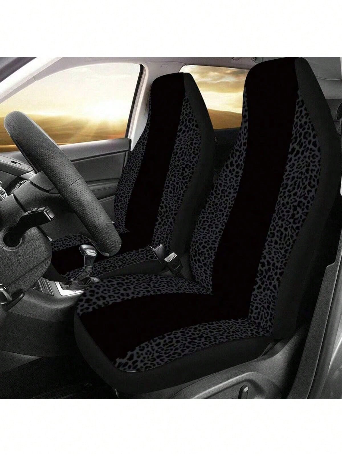 5-Seat 1pc Full Black Center Stripe Leopard Print Car Seat Cover, Car Accessories, Leopard Print Pattern Women's Car Seat Cover, Car Decor, Car Seat Cover, Car Interior Accessories, Men's Car Seat Cov