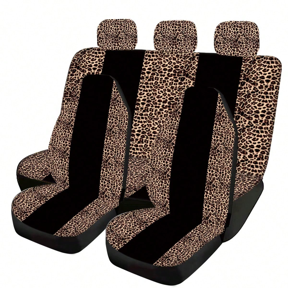 5-Seat 1pc Full Black Center Stripe Leopard Print Car Seat Cover, Car Accessories, Leopard Print Pattern Women's Car Seat Cover, Car Decor, Car Seat Cover, Car Interior Accessories, Men's Car Seat Cov