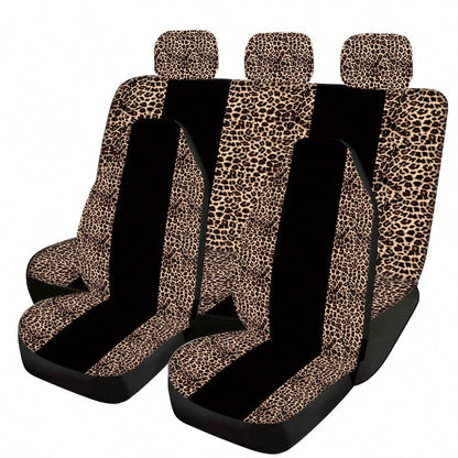 5-Seat 1pc Full Black Center Stripe Leopard Print Car Seat Cover, Car Accessories, Leopard Print Pattern Women's Car Seat Cover, Car Decor, Car Seat Cover, Car Interior Accessories, Men's Car Seat Cov