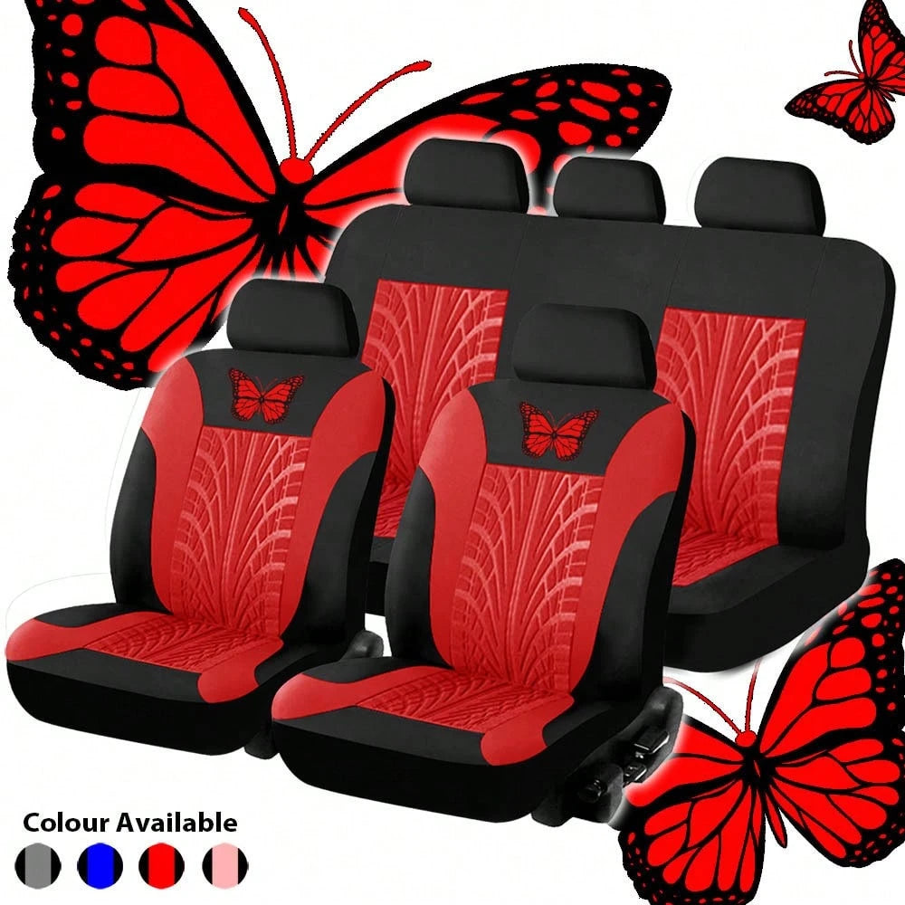 5-Seat Car Seat Covers With Butterfly Details And Tire Tread Pattern. Breathable, Comfortable, And Suitable For All Seasons. Protects Original Car Seats.