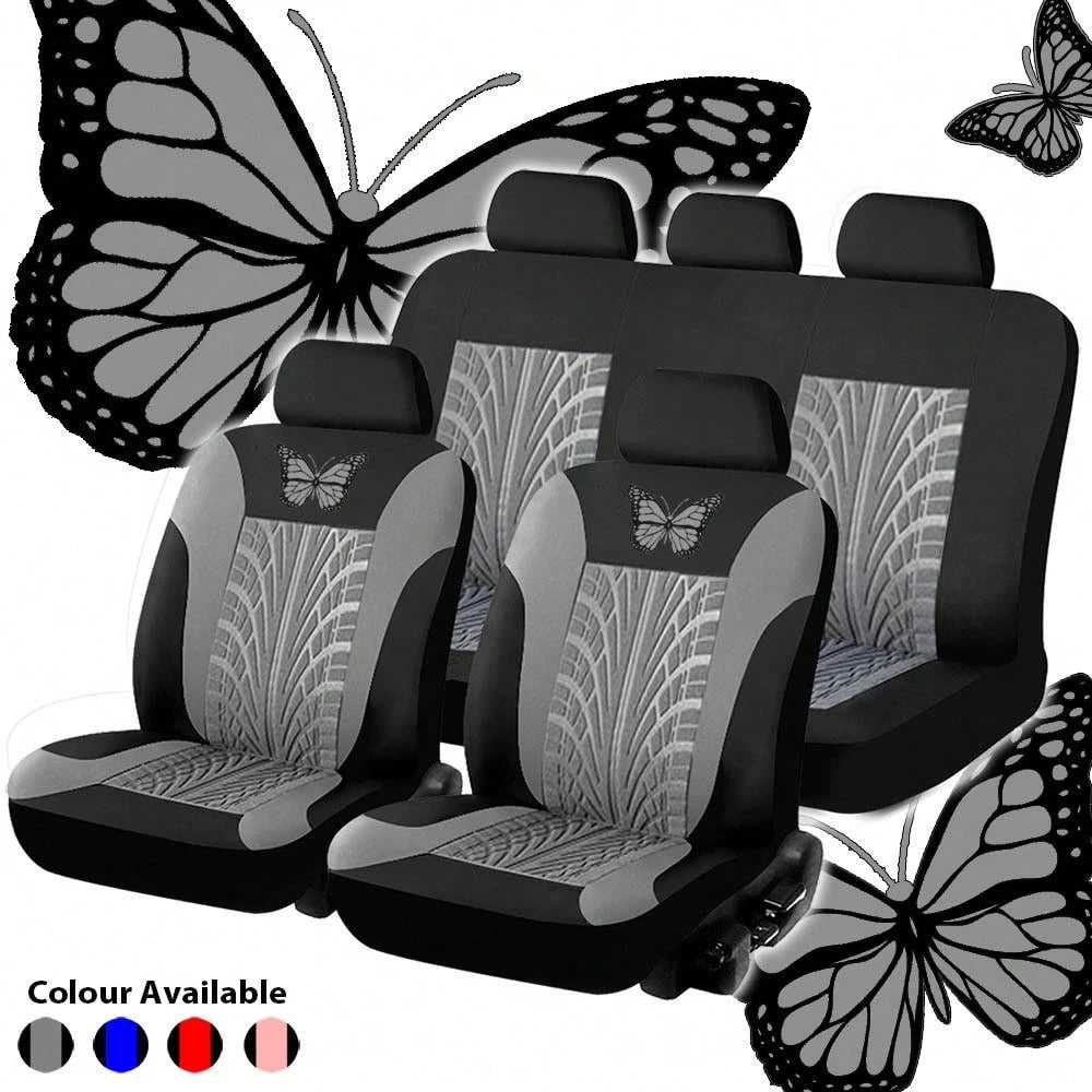 5-Seat Car Seat Covers With Butterfly Details And Tire Tread Pattern. Breathable, Comfortable, And Suitable For All Seasons. Protects Original Car Seats.