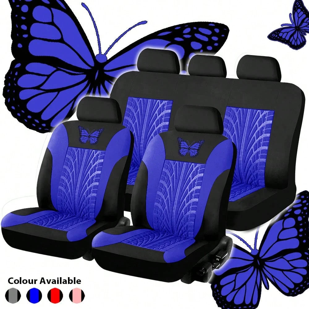 5-Seat Car Seat Covers With Butterfly Details And Tire Tread Pattern. Breathable, Comfortable, And Suitable For All Seasons. Protects Original Car Seats.