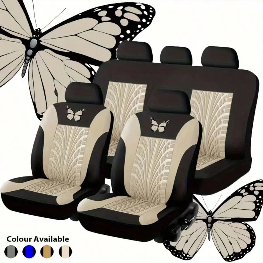5-Seat Car Seat Covers With Butterfly Details And Tire Tread Pattern. Breathable, Comfortable, And Suitable For All Seasons. Protects Original Car Seats.