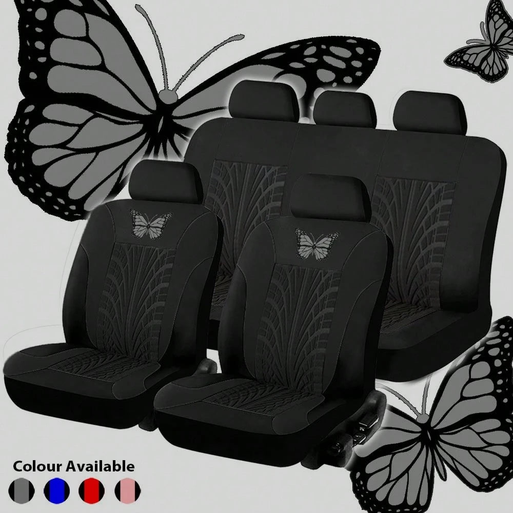 5-Seat Car Seat Covers With Butterfly Details And Tire Tread Pattern. Breathable, Comfortable, And Suitable For All Seasons. Protects Original Car Seats.