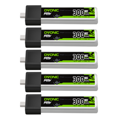 5 x OVONIC 3.8V 80C 300mAh 1S Lipo Battery High Voltage with BT2.0 Plug