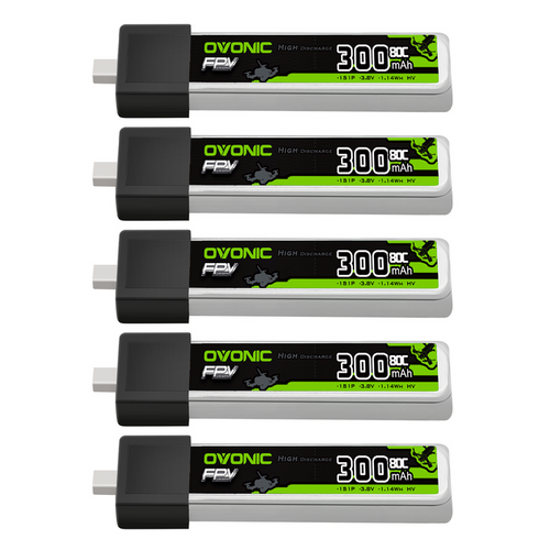 5 x OVONIC 3.8V 80C 300mAh 1S Lipo Battery High Voltage with BT2.0 Plug