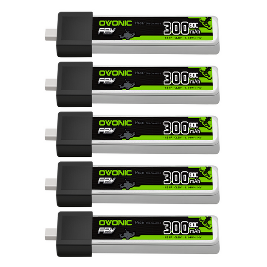 5 x OVONIC 3.8V 80C 300mAh 1S Lipo Battery High Voltage with BT2.0 Plug