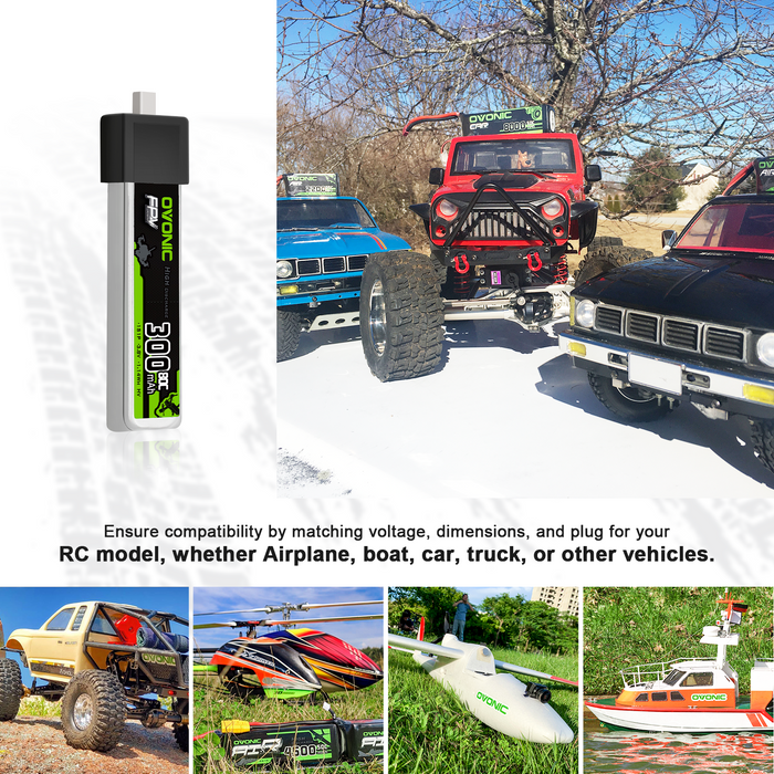 5 x OVONIC 3.8V 80C 300mAh 1S Lipo Battery High Voltage with BT2.0 Plug