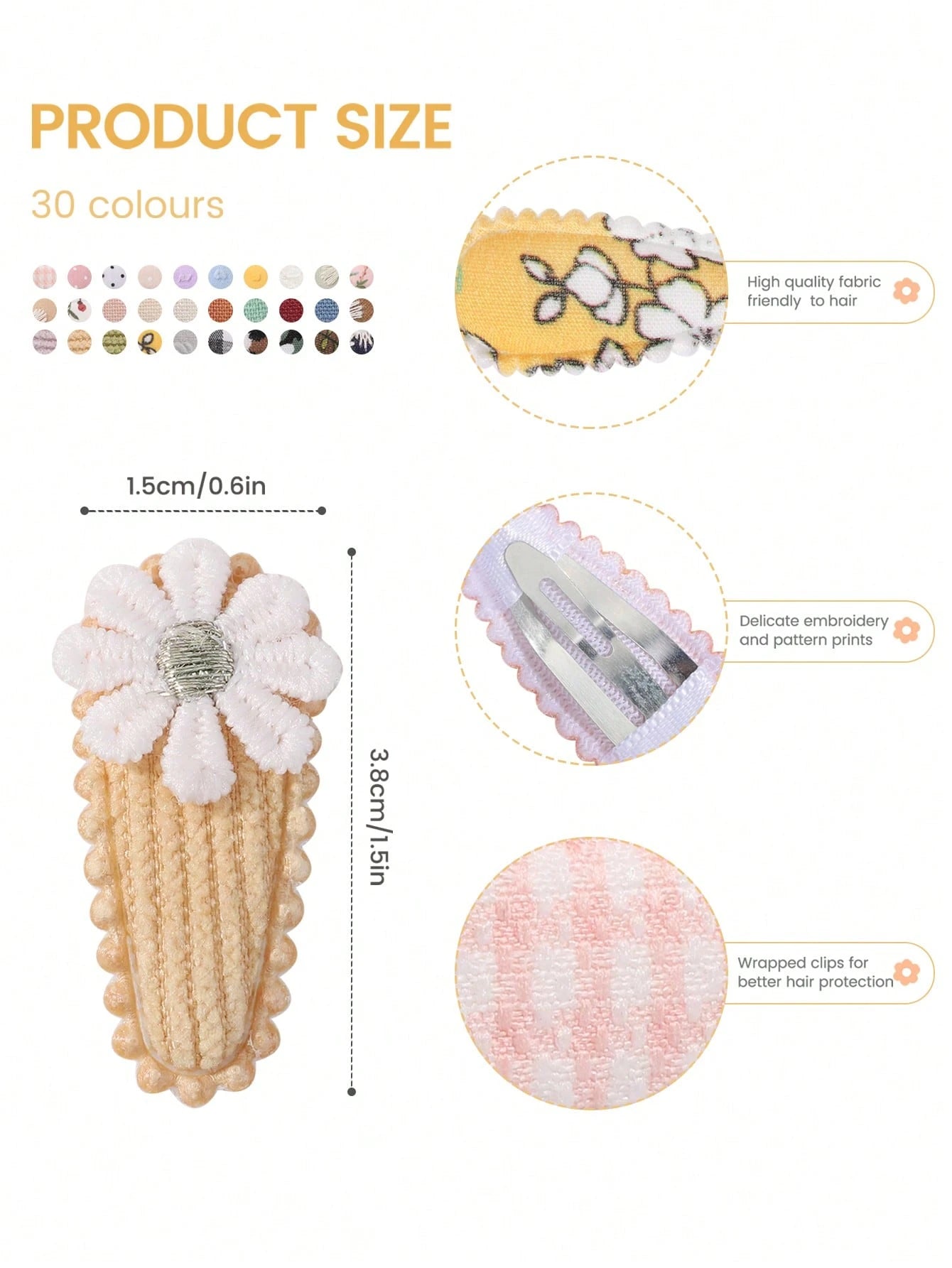 50/20/10 Pieces Baby Girl Cute Toddler Press Button Hair Clips With Flower Pattern- Children BB Clips Fabric Embroidery Water Drop Clips, Printed Hair Clips Baby Bangs Clips, Headdresses Hair Accesso