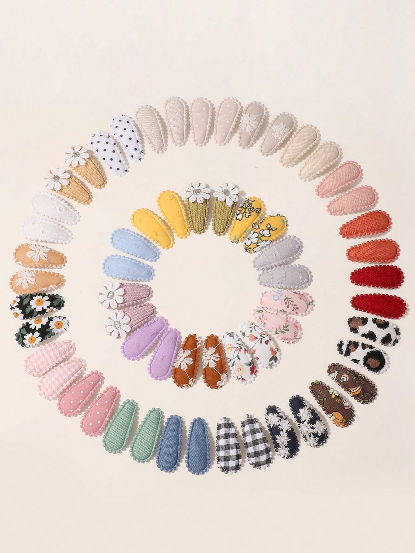 50/20/10 Pieces Baby Girl Cute Toddler Press Button Hair Clips With Flower Pattern- Children BB Clips Fabric Embroidery Water Drop Clips, Printed Hair Clips Baby Bangs Clips, Headdresses Hair Accesso