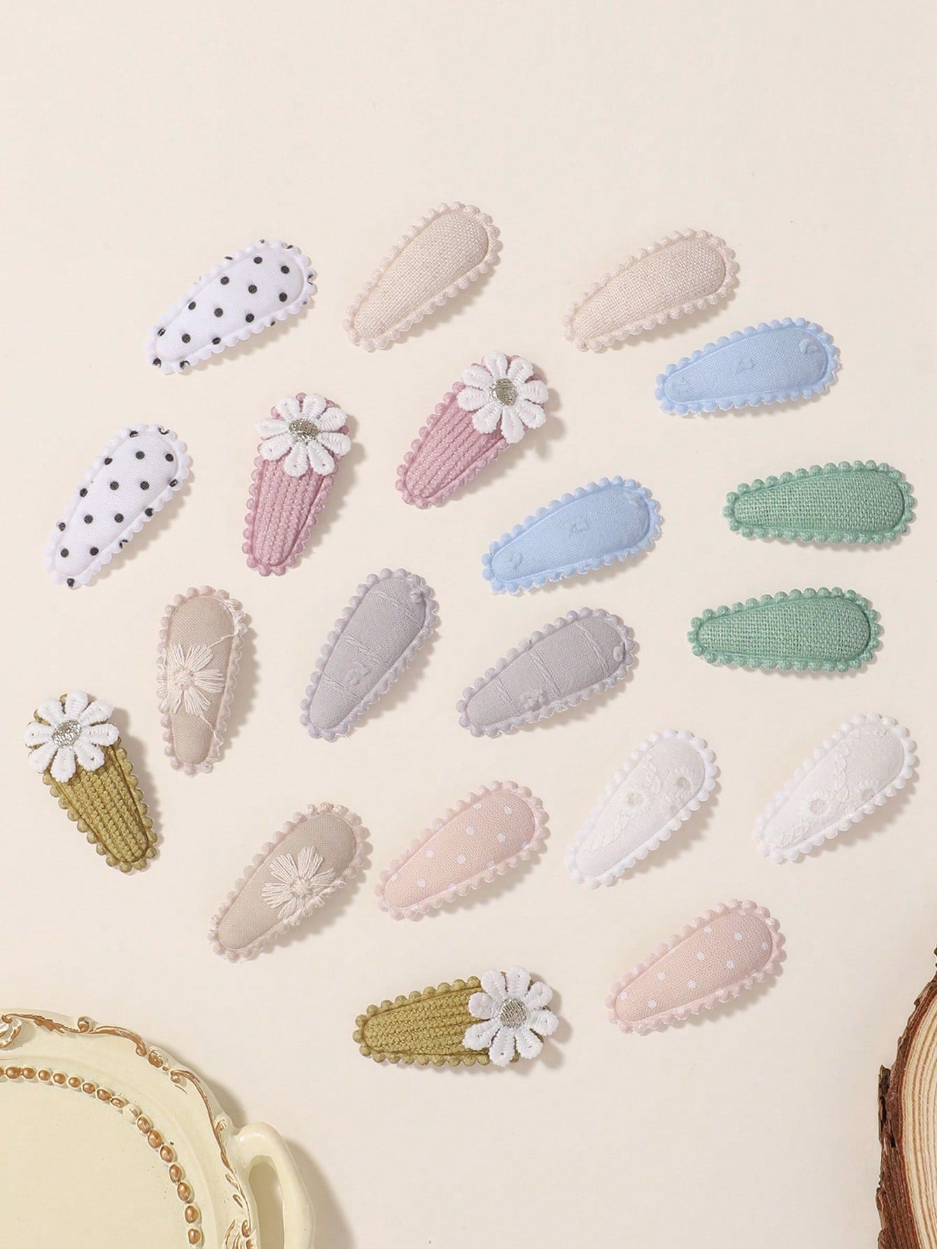 50/20/10 Pieces Baby Girl Cute Toddler Press Button Hair Clips With Flower Pattern- Children BB Clips Fabric Embroidery Water Drop Clips, Printed Hair Clips Baby Bangs Clips, Headdresses Hair Accesso