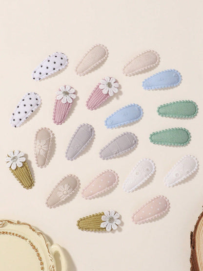 50/20/10 Pieces Baby Girl Cute Toddler Press Button Hair Clips With Flower Pattern- Children BB Clips Fabric Embroidery Water Drop Clips, Printed Hair Clips Baby Bangs Clips, Headdresses Hair Accesso