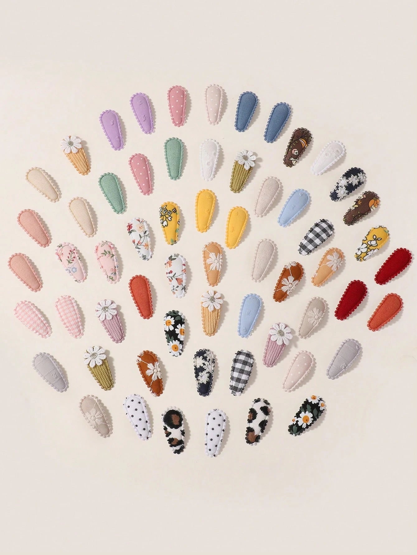 50/20/10 Pieces Baby Girl Cute Toddler Press Button Hair Clips With Flower Pattern- Children BB Clips Fabric Embroidery Water Drop Clips, Printed Hair Clips Baby Bangs Clips, Headdresses Hair Accesso