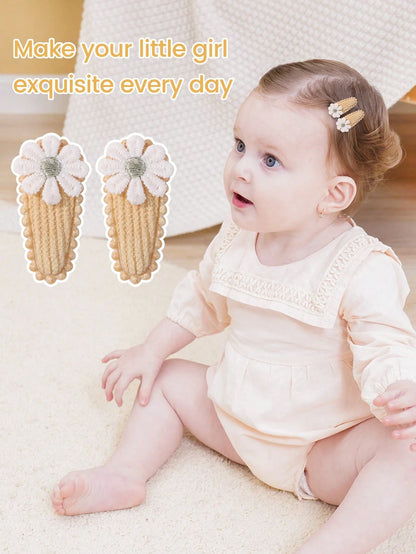 50/20/10 Pieces Baby Girl Cute Toddler Press Button Hair Clips With Flower Pattern- Children BB Clips Fabric Embroidery Water Drop Clips, Printed Hair Clips Baby Bangs Clips, Headdresses Hair Accesso