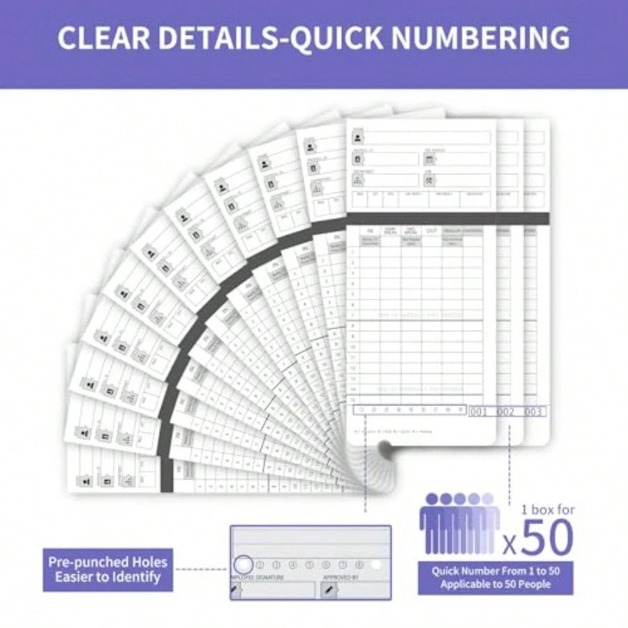 50 Time Cards For UPunch HN4000, HN2000, HN2500, HN4500