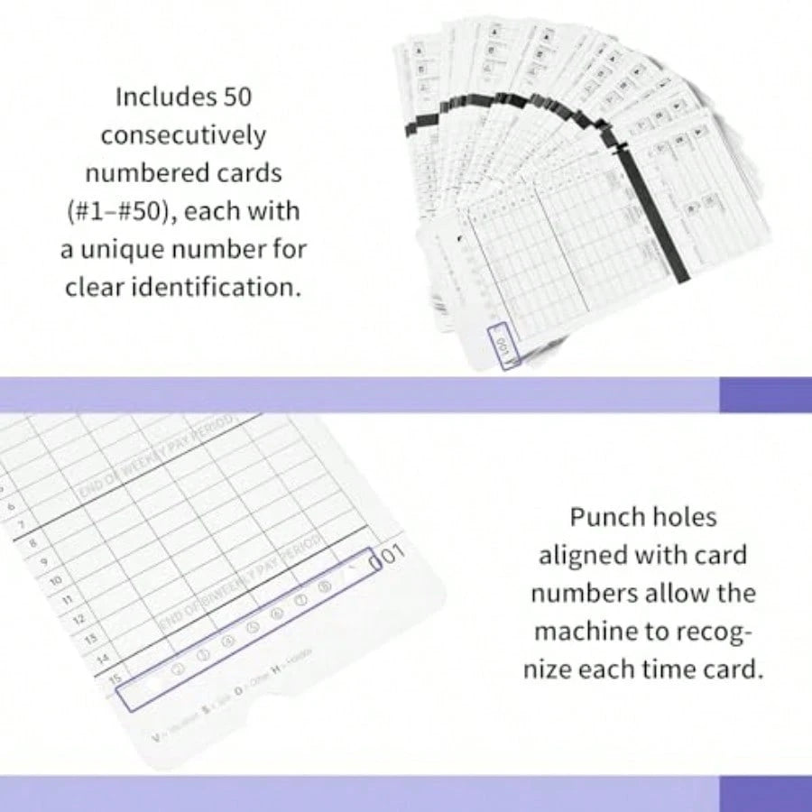 50 Time Cards For UPunch HN4000, HN2000, HN2500, HN4500