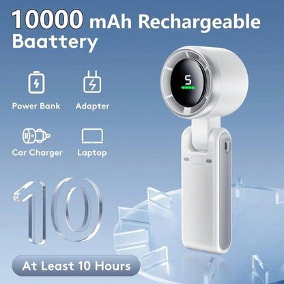 50000RPM Speed Portable Handheld Fan, Foldable Powerful Winds Fans, 10000mAh Battery, USB Rechargeable Personal Fan With 5 Speed, Digital Display Women Men Travel Camping Outdoor