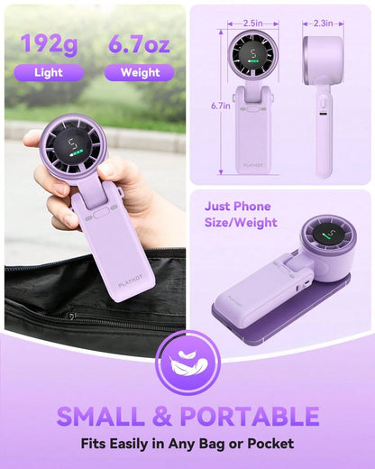 50000RPM Speed Portable Handheld Fan, Foldable Powerful Winds Fans, 10000mAh Battery, USB Rechargeable Personal Fan With 5 Speed, Digital Display Women Men Travel Camping Outdoor
