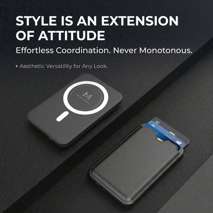 5000mAh Magnetic Power Bank With Card Holder & Wireless Charging, 15W Wireless & 22.5W Wired Fast Charging Portable Battery Pack, Ultra Slim Leather Wallet For Daily Commute, Compatible With IPhone 17