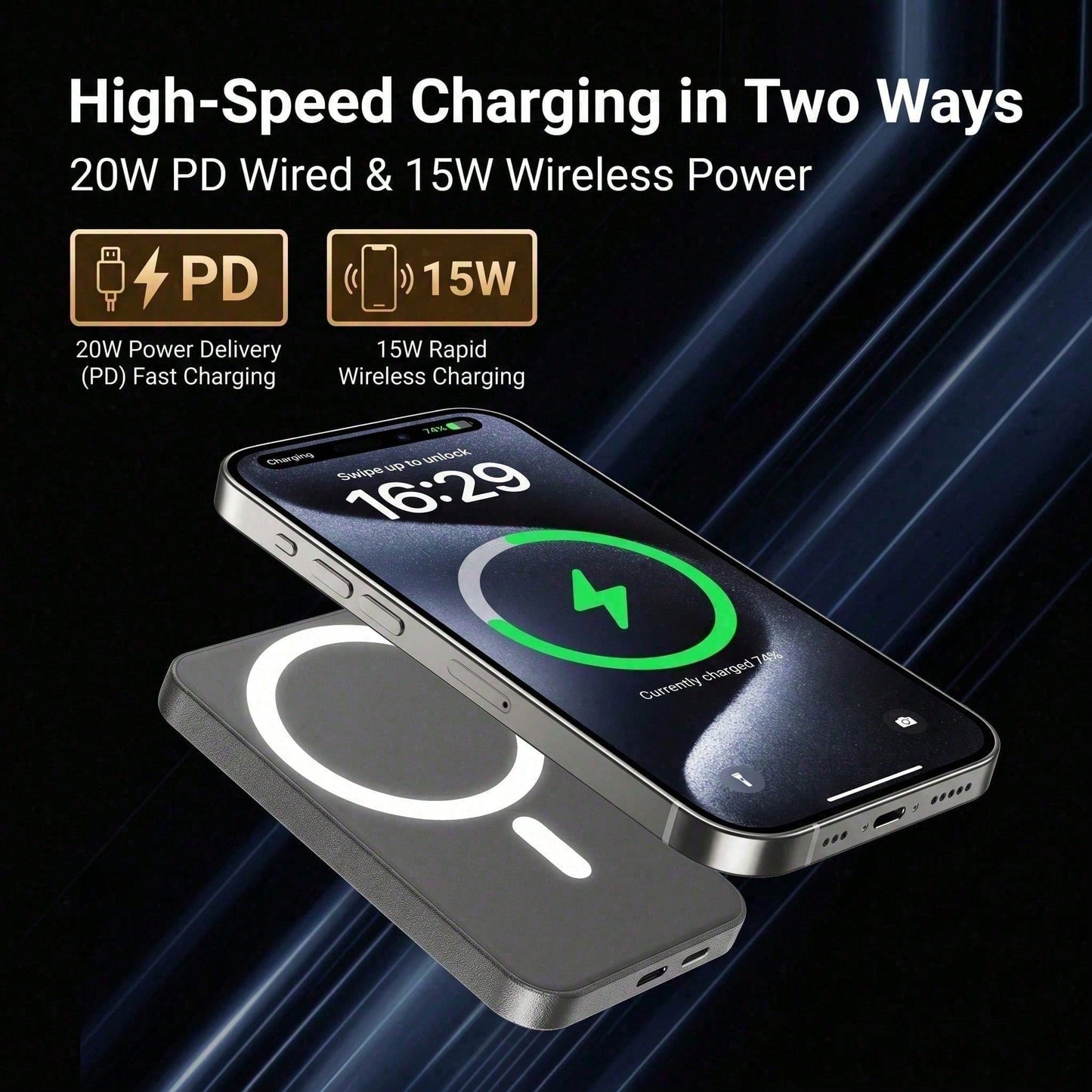 5000mAh Magnetic Power Bank With Card Holder & Wireless Charging, 15W Wireless & 22.5W Wired Fast Charging Portable Battery Pack, Ultra Slim Leather Wallet For Daily Commute, Compatible With IPhone 17
