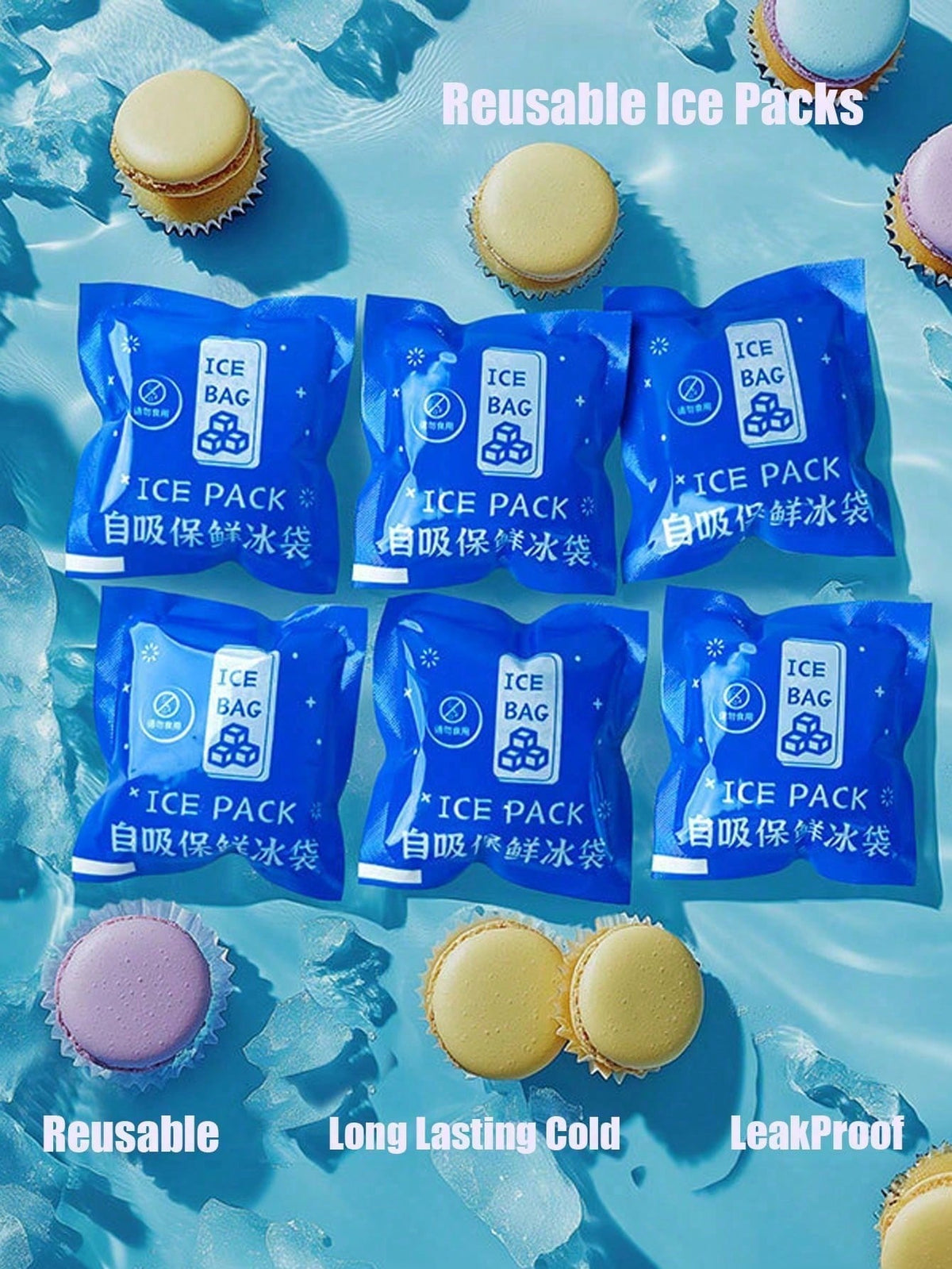 50pcs 40ml Self-Absorbing Ice Packs, Leak-Proof Reusable Cold Bags, Suitable For Food Preservation, Picnic, Camping, Logistics Transportation And Lunch Boxes, Summer Cooling Ice Packs