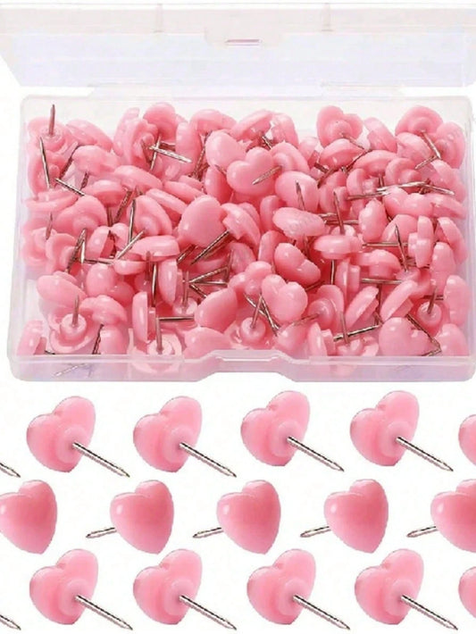 50pcs Cute Pink Heart Shaped Push Pins- Perfect For Home, School And Office Decor!