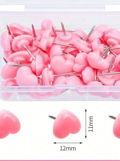 50pcs Cute Pink Heart Shaped Push Pins- Perfect For Home, School And Office Decor!