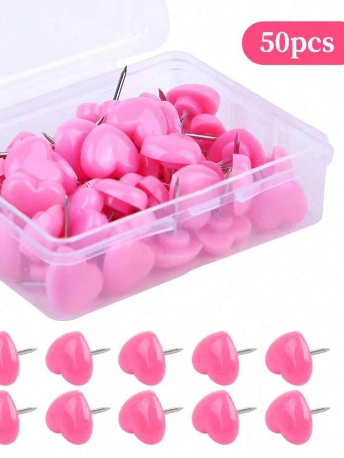50pcs Cute Pink Heart Shaped Push Pins- Perfect For Home, School And Office Decor!