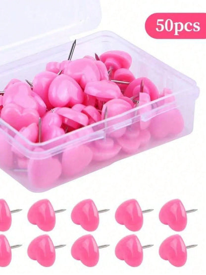 50pcs Cute Pink Heart Shaped Push Pins- Perfect For Home, School And Office Decor!