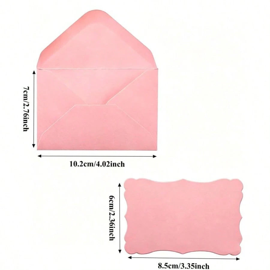 50pcs Envelopes + 50pcs Cards Mini Colorful Envelope Card Set, Includes Wavy Cards In Pink, Blue, Green, Minimalist Card Paper