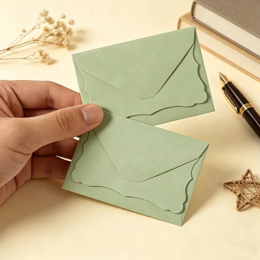 50pcs Envelopes + 50pcs Cards Mini Colorful Envelope Card Set, Includes Wavy Cards In Pink, Blue, Green, Minimalist Card Paper