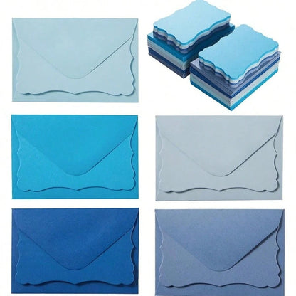 50pcs Envelopes + 50pcs Cards Mini Colorful Envelope Card Set, Includes Wavy Cards In Pink, Blue, Green, Minimalist Card Paper