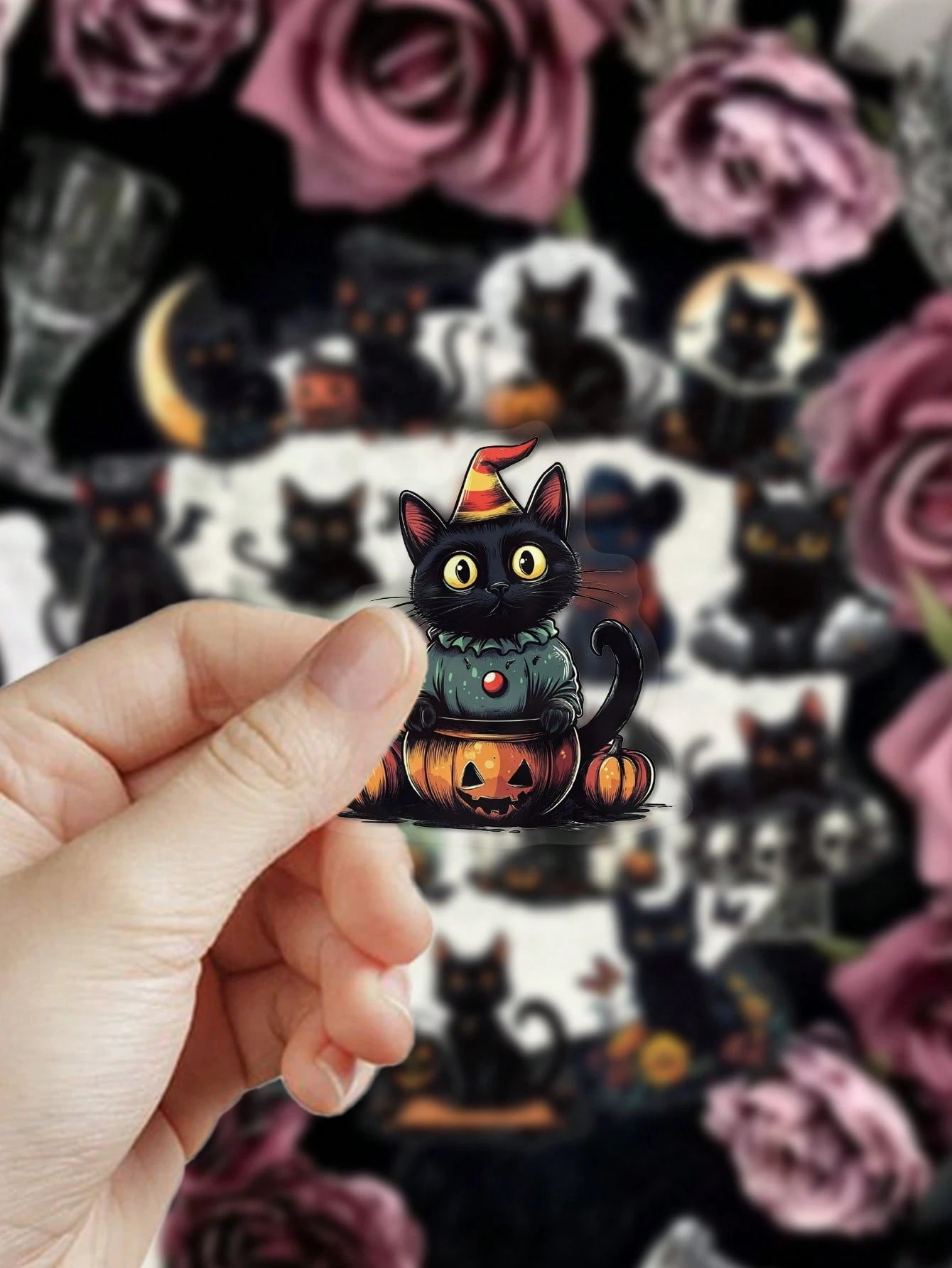 50pcs Halloween Black Cat Stickers For Planner, Journal, Scrapbook, Notebook, Luggage, Envelope, Greeting Card, Tablet, Water Bottle