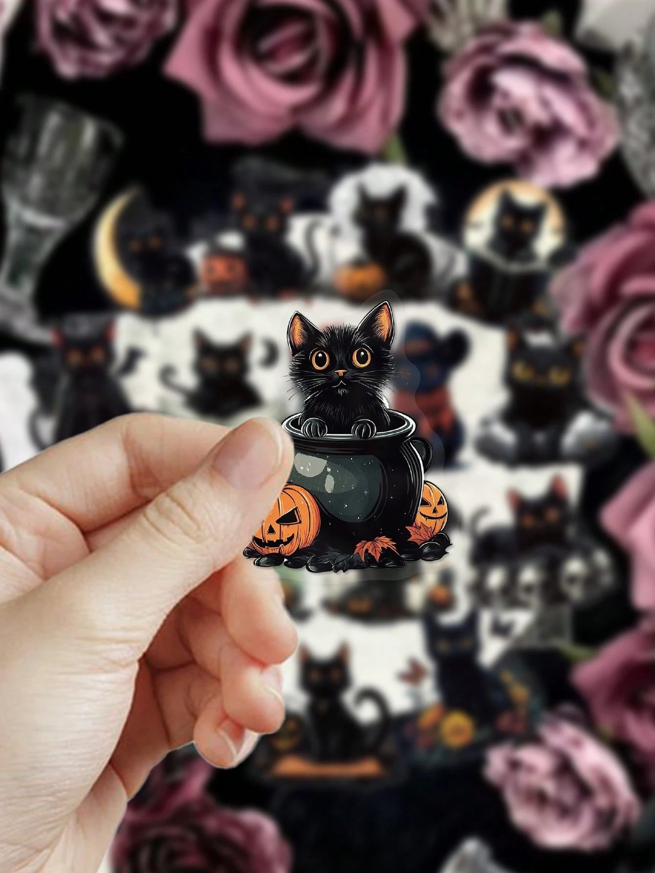 50pcs Halloween Black Cat Stickers For Planner, Journal, Scrapbook, Notebook, Luggage, Envelope, Greeting Card, Tablet, Water Bottle