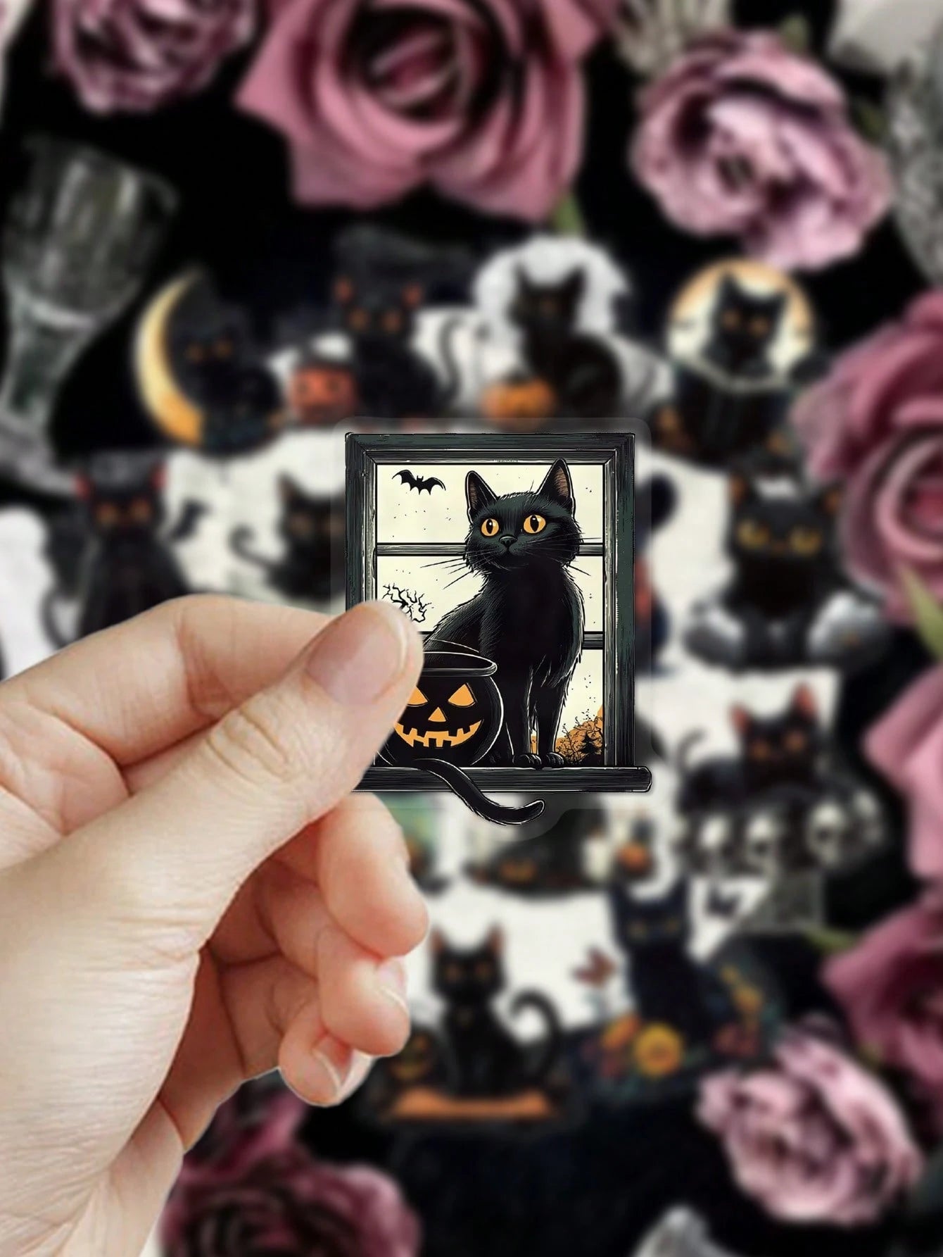 50pcs Halloween Black Cat Stickers For Planner, Journal, Scrapbook, Notebook, Luggage, Envelope, Greeting Card, Tablet, Water Bottle