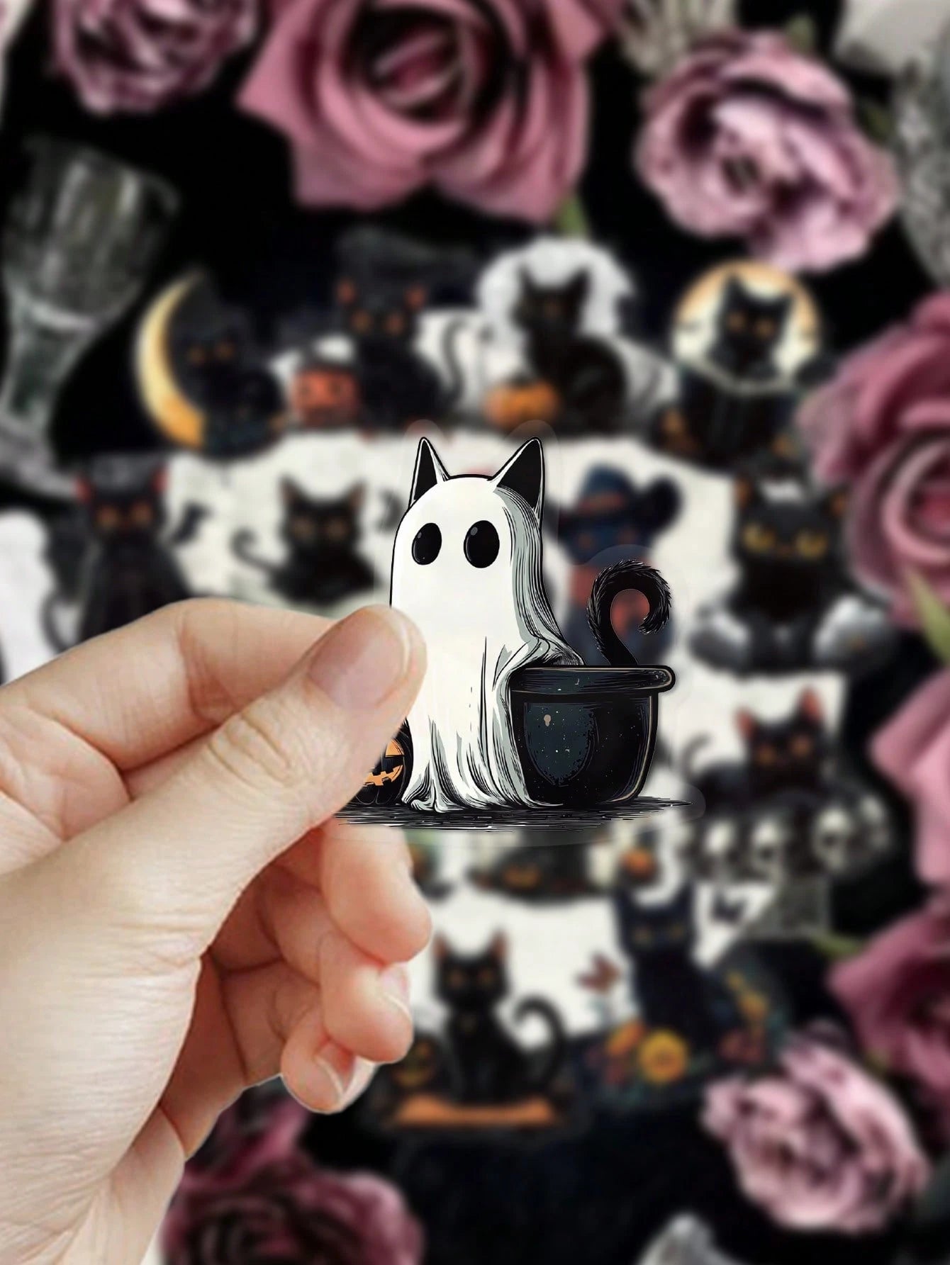 50pcs Halloween Black Cat Stickers For Planner, Journal, Scrapbook, Notebook, Luggage, Envelope, Greeting Card, Tablet, Water Bottle