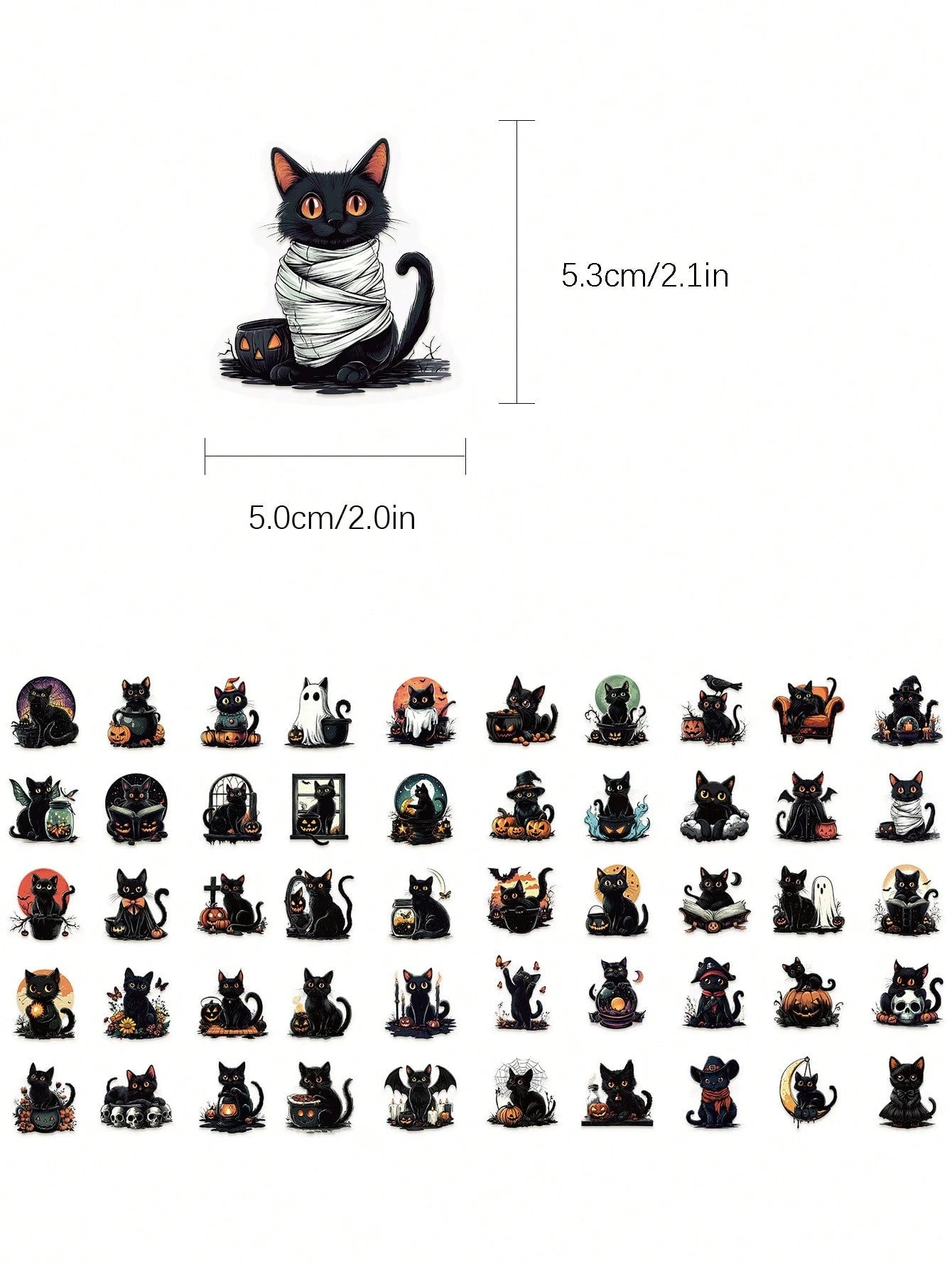 50pcs Halloween Black Cat Stickers For Planner, Journal, Scrapbook, Notebook, Luggage, Envelope, Greeting Card, Tablet, Water Bottle