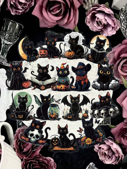 50pcs Halloween Black Cat Stickers For Planner, Journal, Scrapbook, Notebook, Luggage, Envelope, Greeting Card, Tablet, Water Bottle