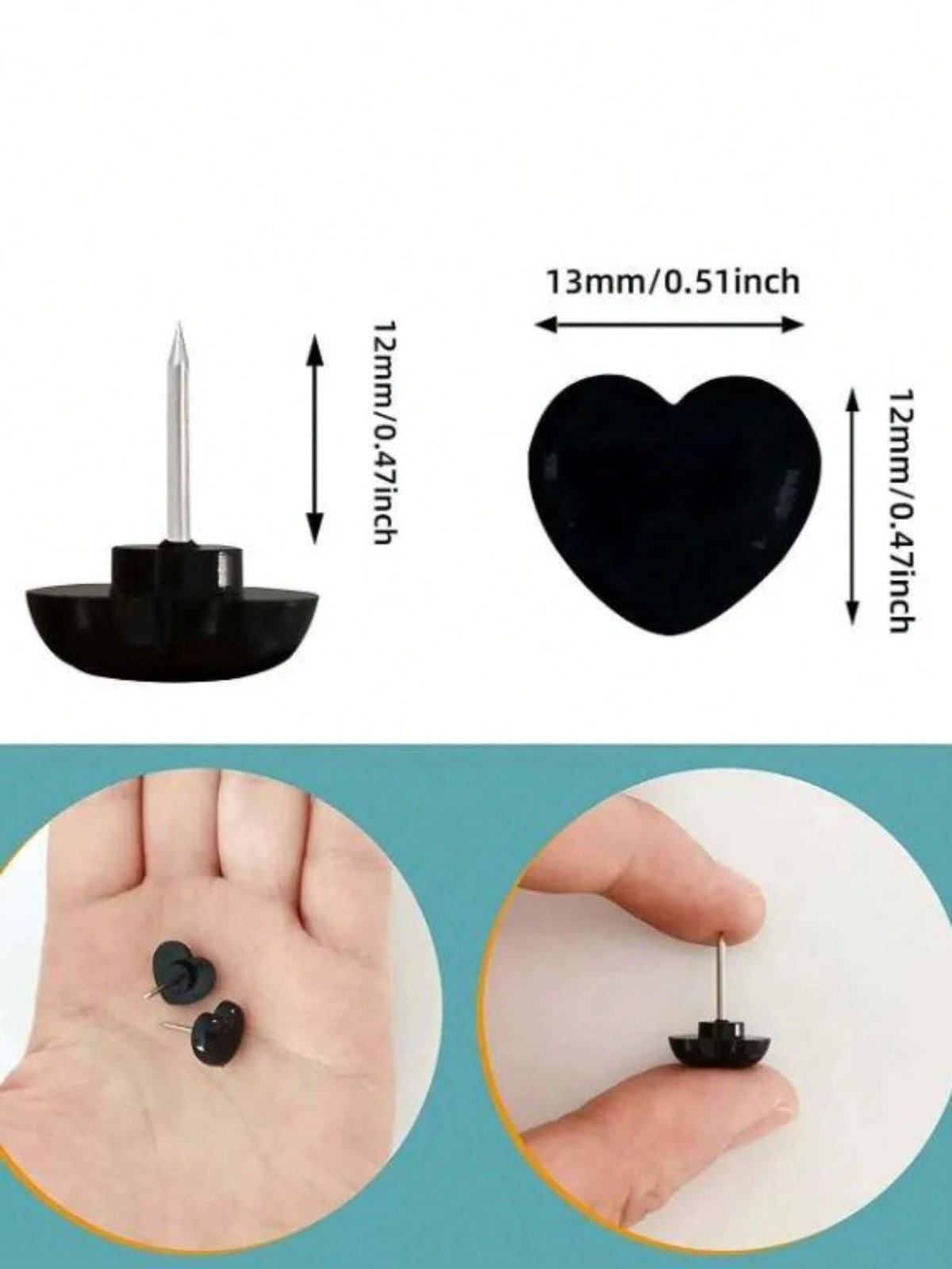 50pcs Plastic Love Thumbtack Shape Tack Binding Board Wall Nail Poster Photo Etc.,Back To School,School Supplies