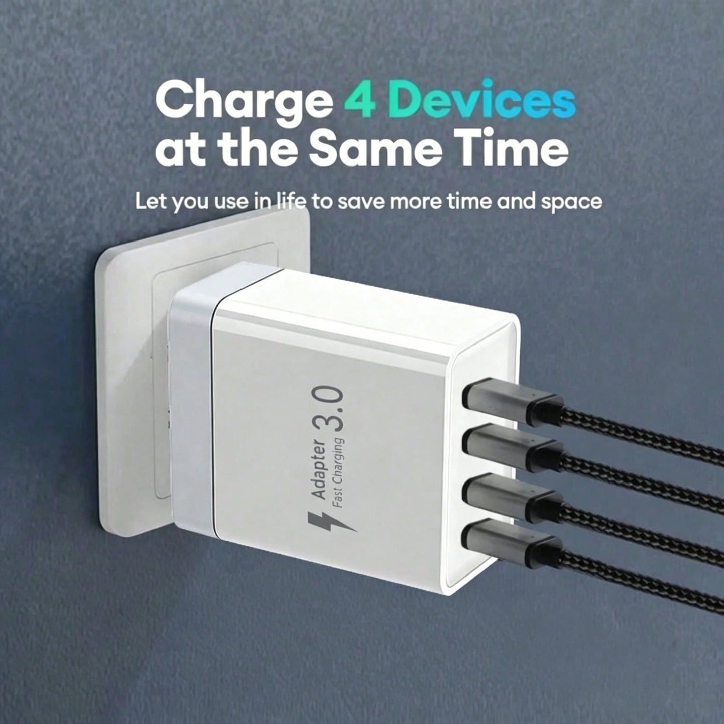 55W Total Output 4-Port Fast Charger, 2 USB-A + 2 USB-C Multi-Port Charging Head, Optional 1m Fast Charging Cable (USB-C To C/ USB-C To Lightning/ USB-A To C/ USB-A To Lightning), Compatible With I