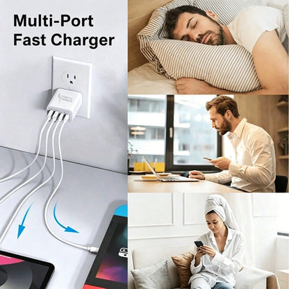 55W Total Output 4-Port Fast Charger, 2 USB-A + 2 USB-C Multi-Port Charging Head, Optional 1m Fast Charging Cable (USB-C To C/ USB-C To Lightning/ USB-A To C/ USB-A To Lightning), Compatible With I