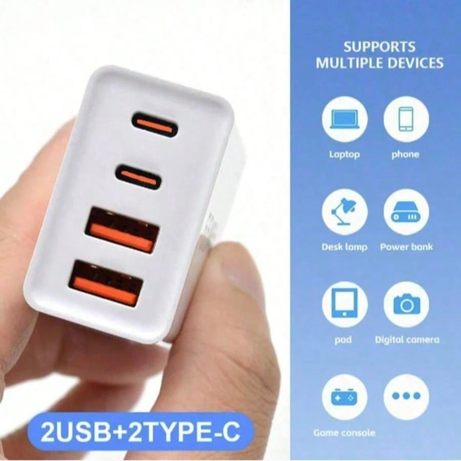 55W Total Output 4-Port Fast Charger, 2 USB-A + 2 USB-C Multi-Port Charging Head, Optional 1m Fast Charging Cable (USB-C To C/ USB-C To Lightning/ USB-A To C/ USB-A To Lightning), Compatible With I